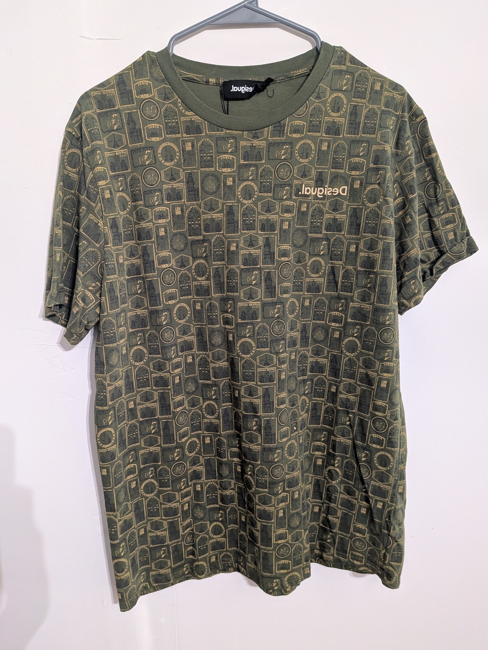 Desigual Olive Geometric Motif Short Sleeve Tee